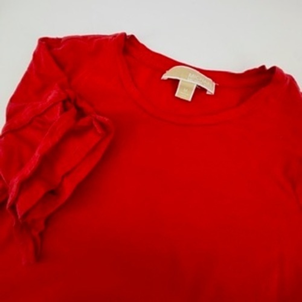 Michael‎ Kors Red Tie Sleeve Crewneck Top Short Sleeve Cotton Blend Medium